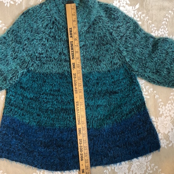 Sigrid Olsen Sport Cardigan Sweater Eyelash Blues & Greens Sz L Raglan Sleeves - Picture 9 of 12